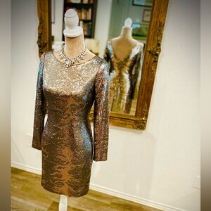 Sparkly Gold sequin cocktail party mini dress size 6 cruise holiday wear